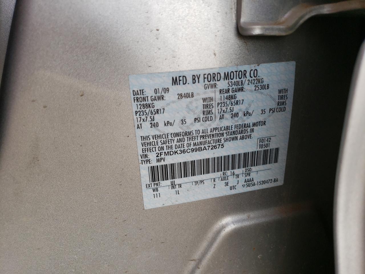 2FMDK36C99BA72675 2009 Ford Edge Se