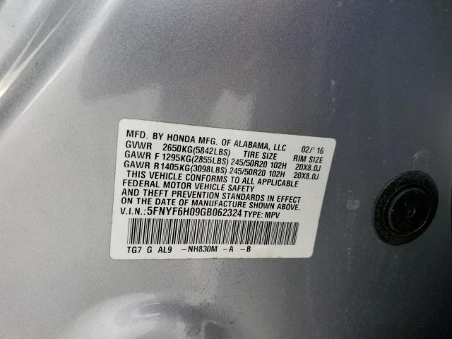 2016 HONDA PILOT ELIT - 5FNYF6H09GB062324