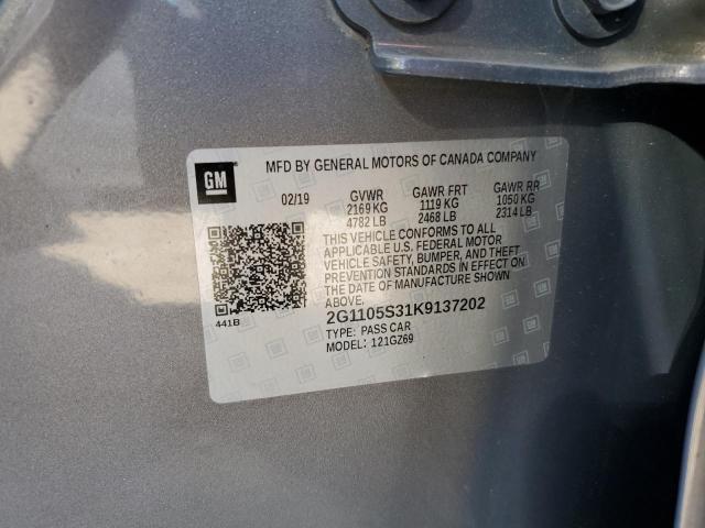 2019 CHEVROLET IMPALA PRE 2G1105S31K9137202