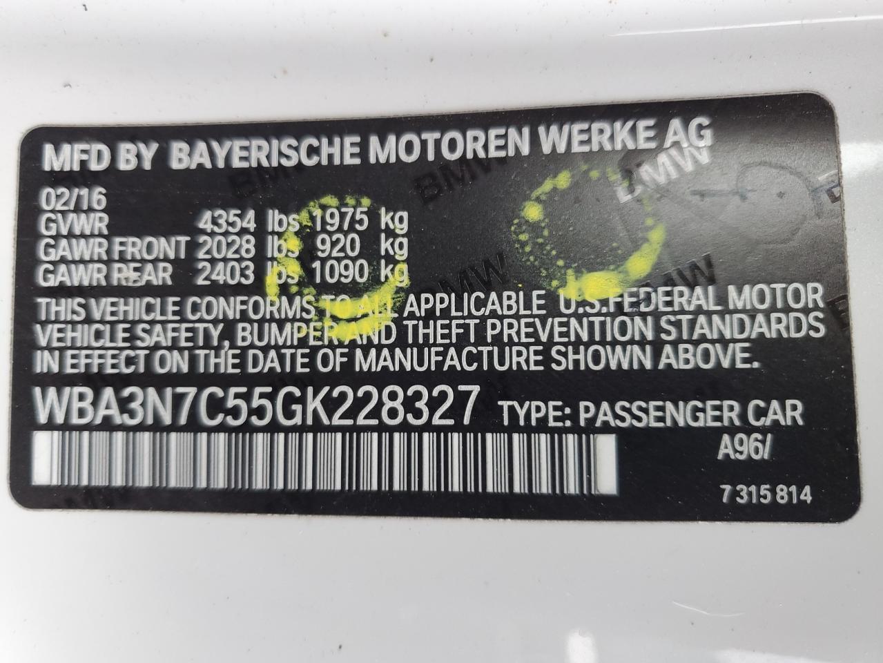 WBA3N7C55GK228327 2016 BMW 428 I