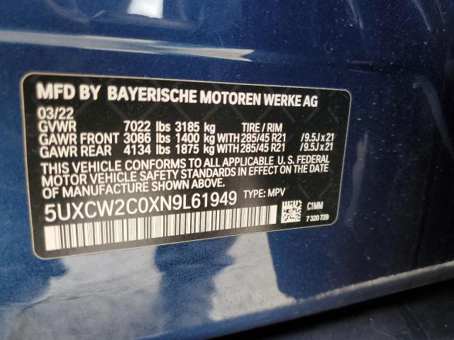 VIN 5UXCW2C0XN9L61949 2022 BMW X7, Xdrive40I no.14