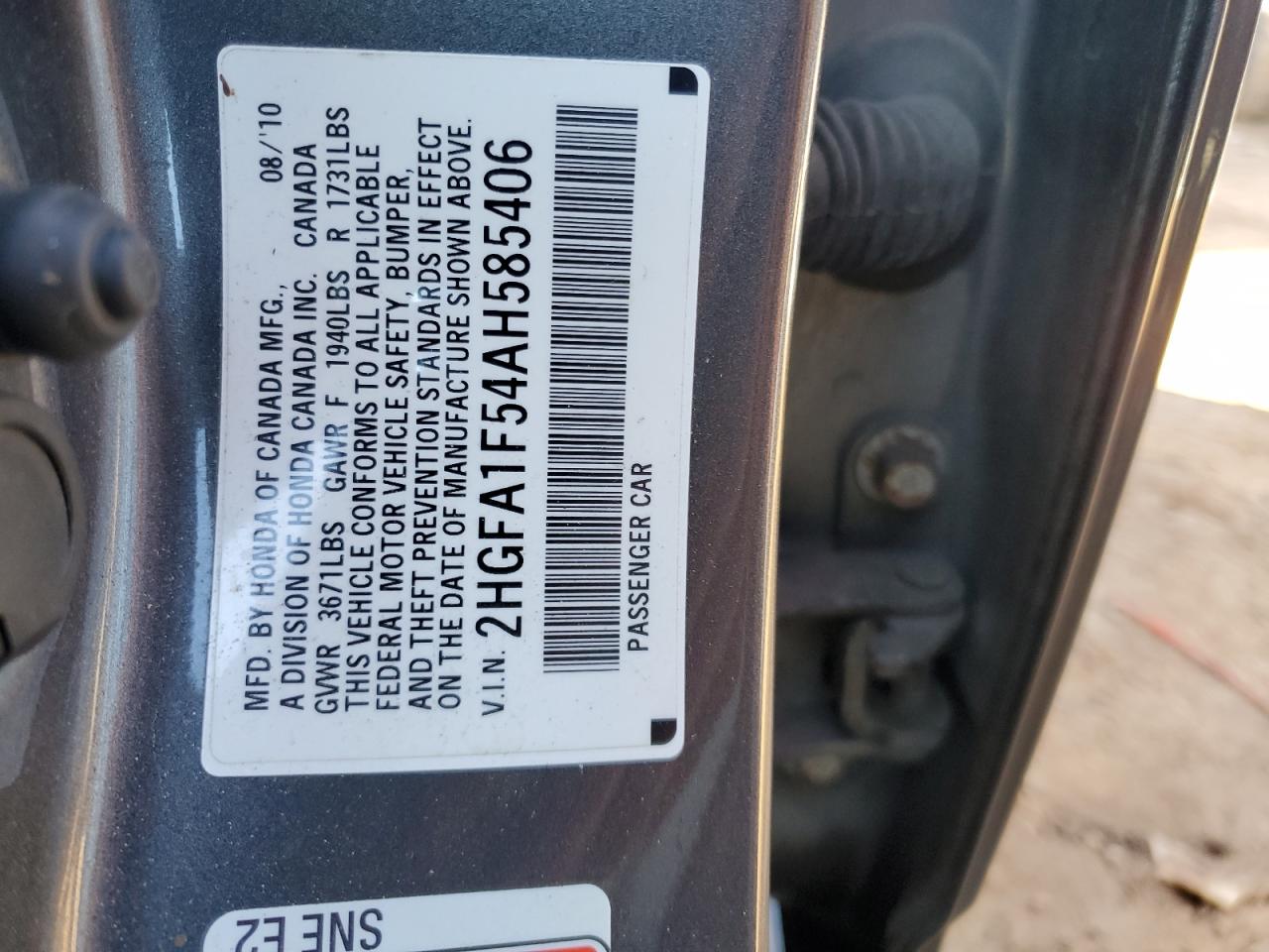 2HGFA1F54AH585406 2010 Honda Civic Lx 2HGFA1F54AH585406 2010 Honda Civic Lx