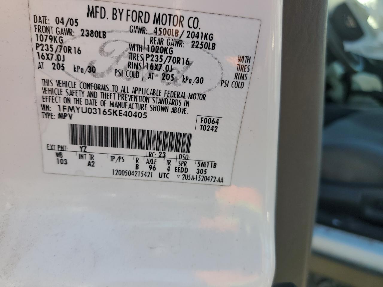 1FMYU03165KE40405 2005 Ford Escape Xlt