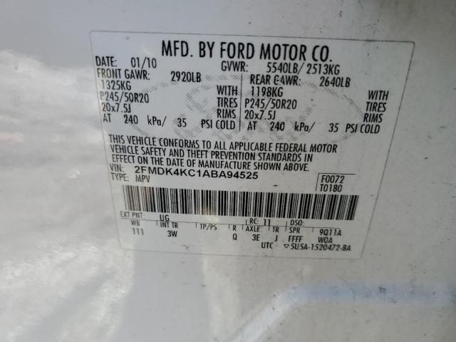 2010 Ford Edge Limited VIN: 2FMDK4KC1ABA94525 Lot: 44169994