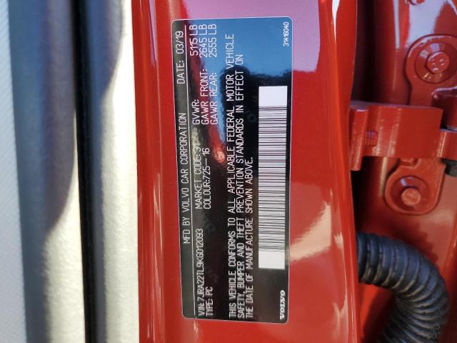 2019 VOLVO S60 T6 INS 7JRA22TL9KG012093