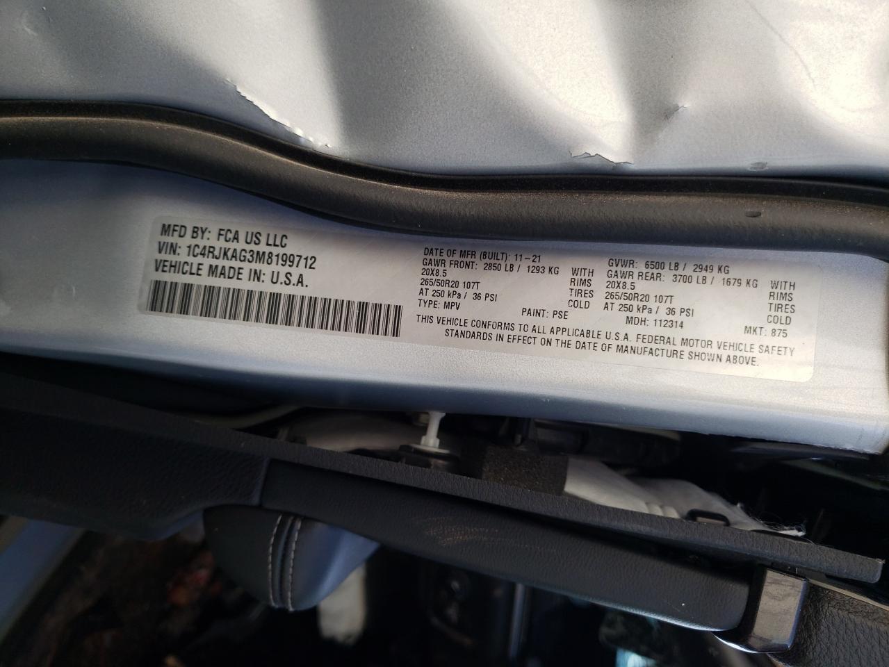 1C4RJKAG3M8199712 2021 Jeep Grand Cherokee L Laredo