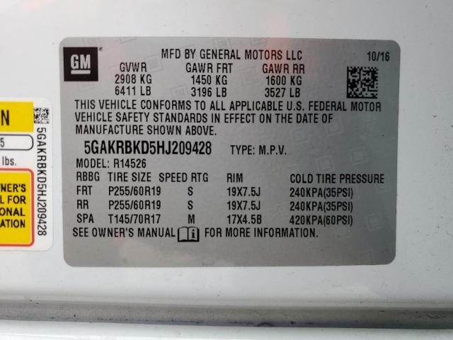 2017 BUICK ENCLAVE 5GAKRBKD5HJ209428