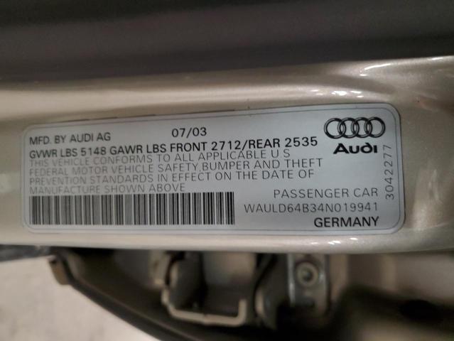 2004 Audi A6 2.7T Quattro VIN: WAULD64B34N019941 Lot: 44890404