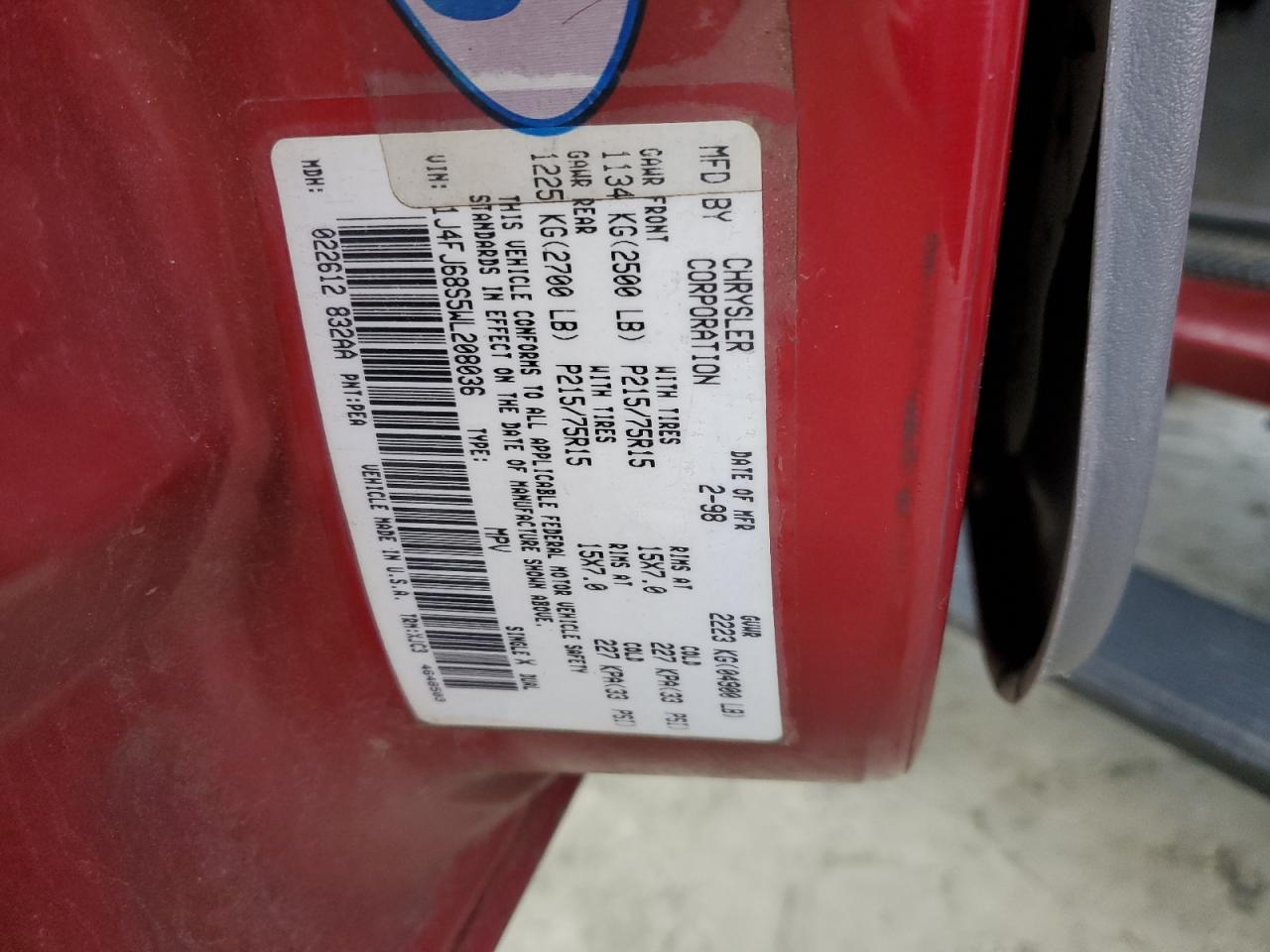 1J4FJ68S5WL208036 1998 Jeep Cherokee Sport