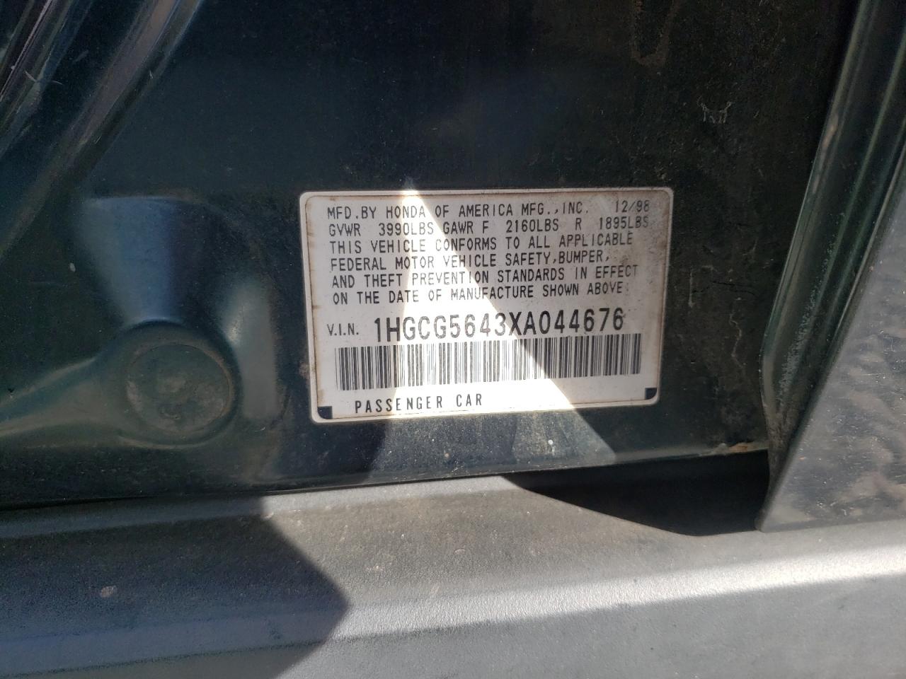 1HGCG5643XA044676 1999 Honda Accord Lx