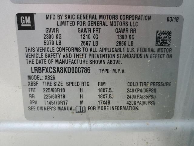 VIN LRBFXCSA8KD000786 2019 Buick Envision, Essence no.13