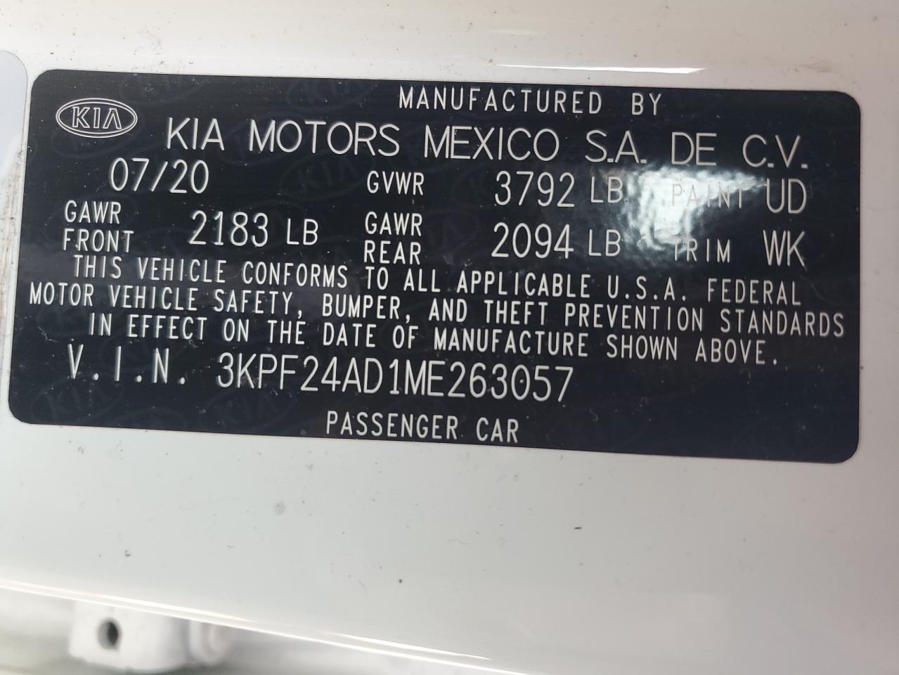 2021 Kia Forte Fe vin: 3KPF24AD1ME263057