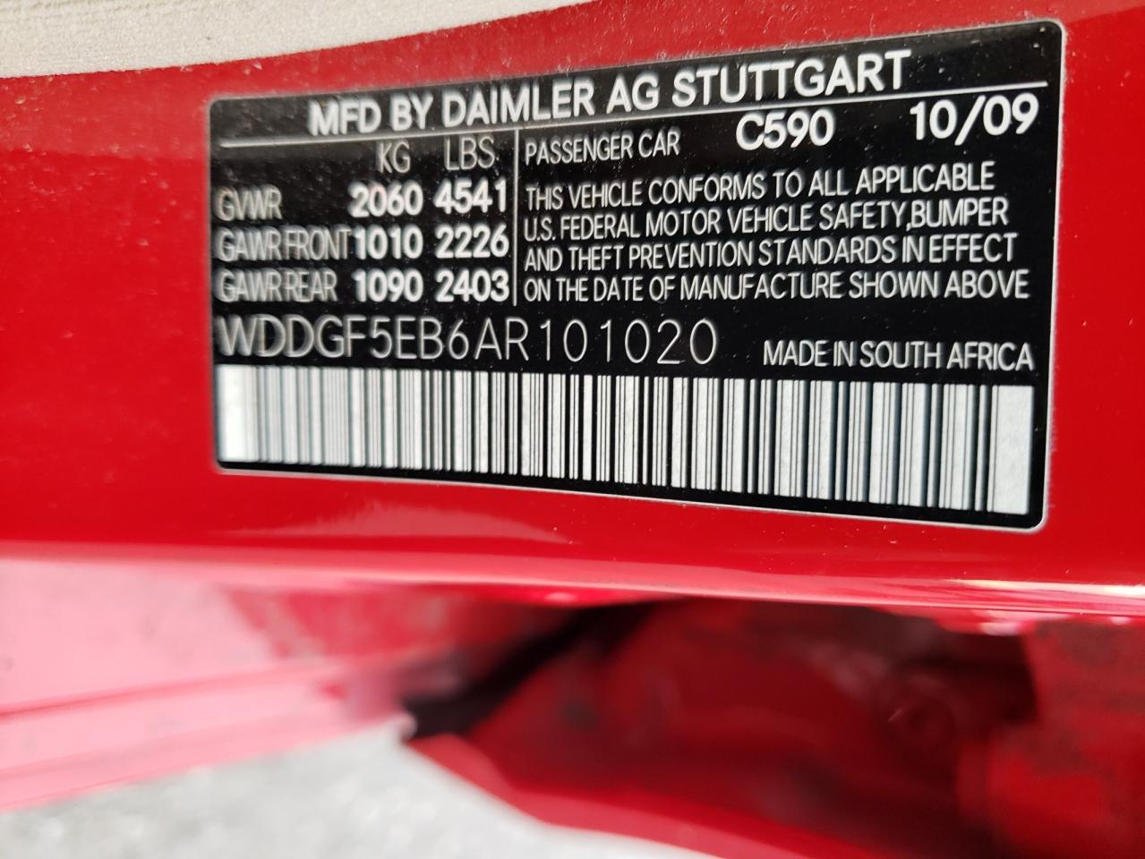 WDDGF5EB6AR101020 2010 Mercedes-Benz C 300