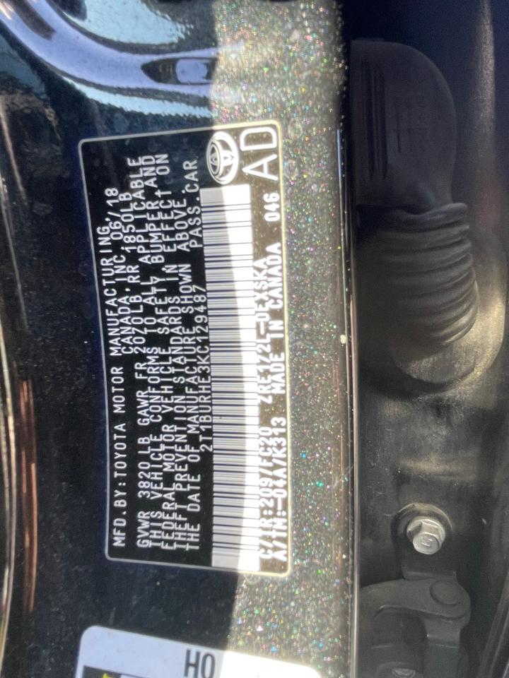 VIN: 2T1BURHE3KC129487 2019 TOYOTA COROLLA