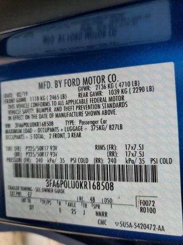 3FA6P0LU0KR168508 2019 FORD FUSION - Image 12