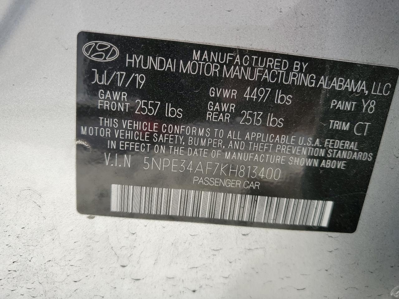 5NPE34AF7KH813400 2019 Hyundai Sonata Limited