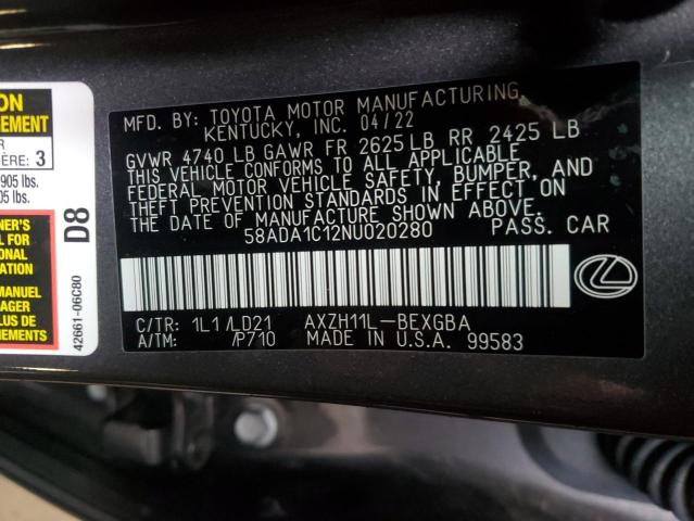2022 LEXUS ES 300H BA 58ADA1C12NU020280