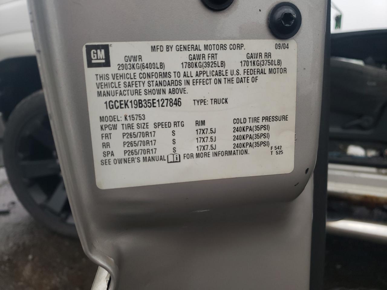 1GCEK19B35E127846 2005 Chevrolet Silverado K1500