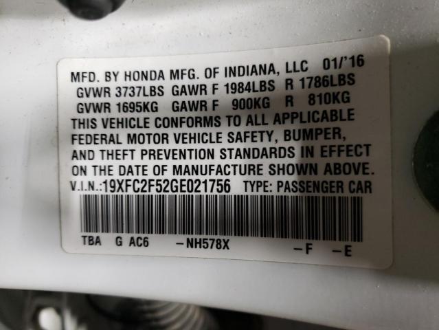 2016 HONDA CIVIC LX 19XFC2F52GE021756