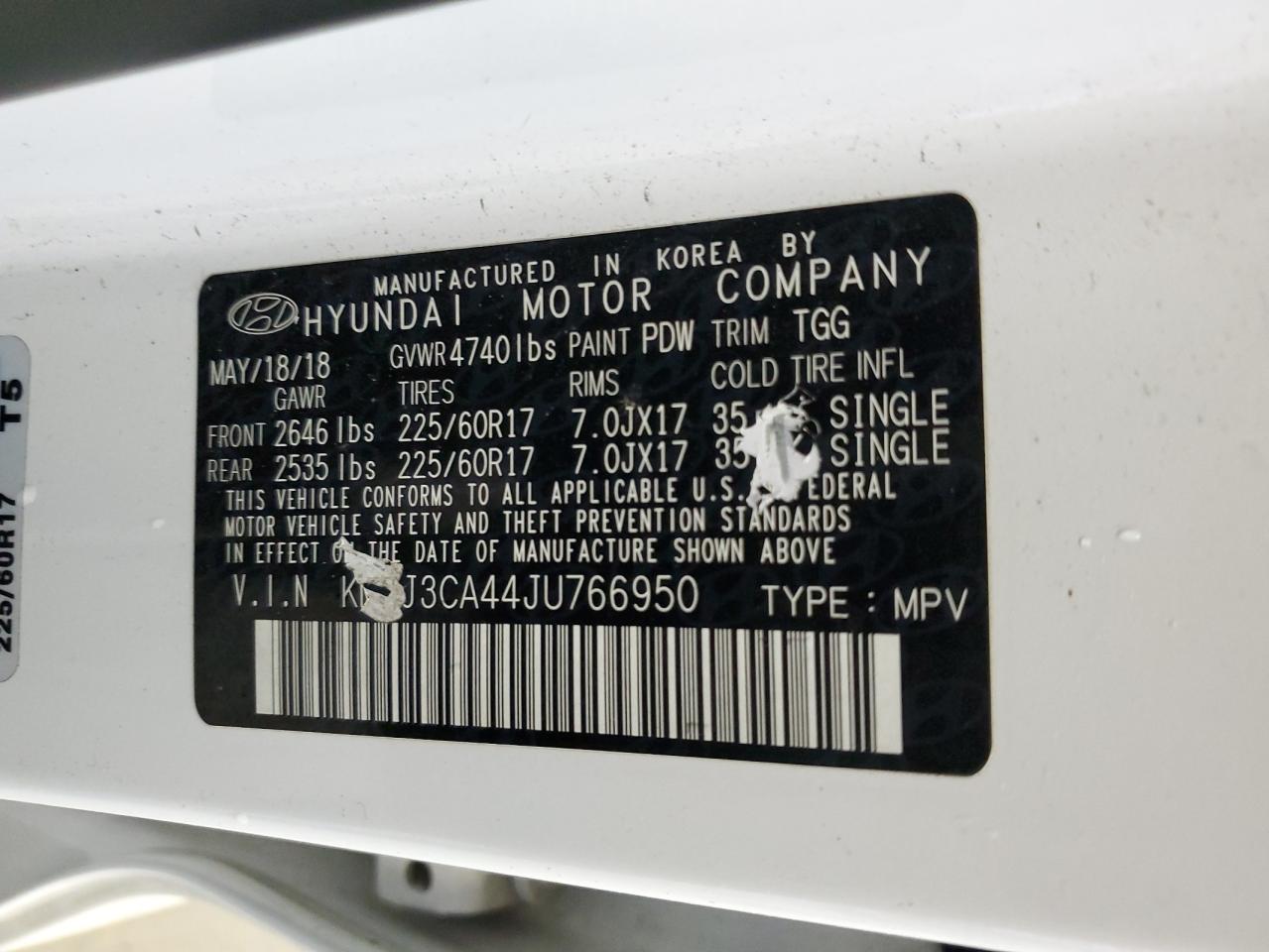 KM8J3CA44JU766950 2018 Hyundai Tucson Sel