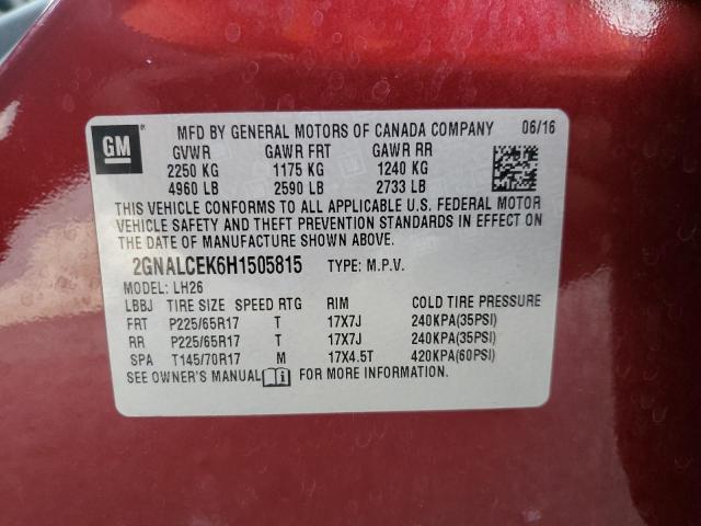 2017 CHEVROLET EQUINOX LT 2GNALCEK6H1505815