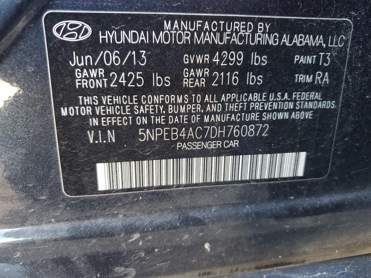 5NPEB4AC7DH760872 2013 Hyundai Sonata Gls