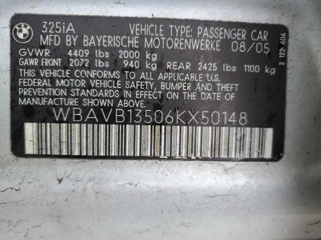 2006 BMW 325 I VIN: WBAVB13506KX50148 Lot: 44797384