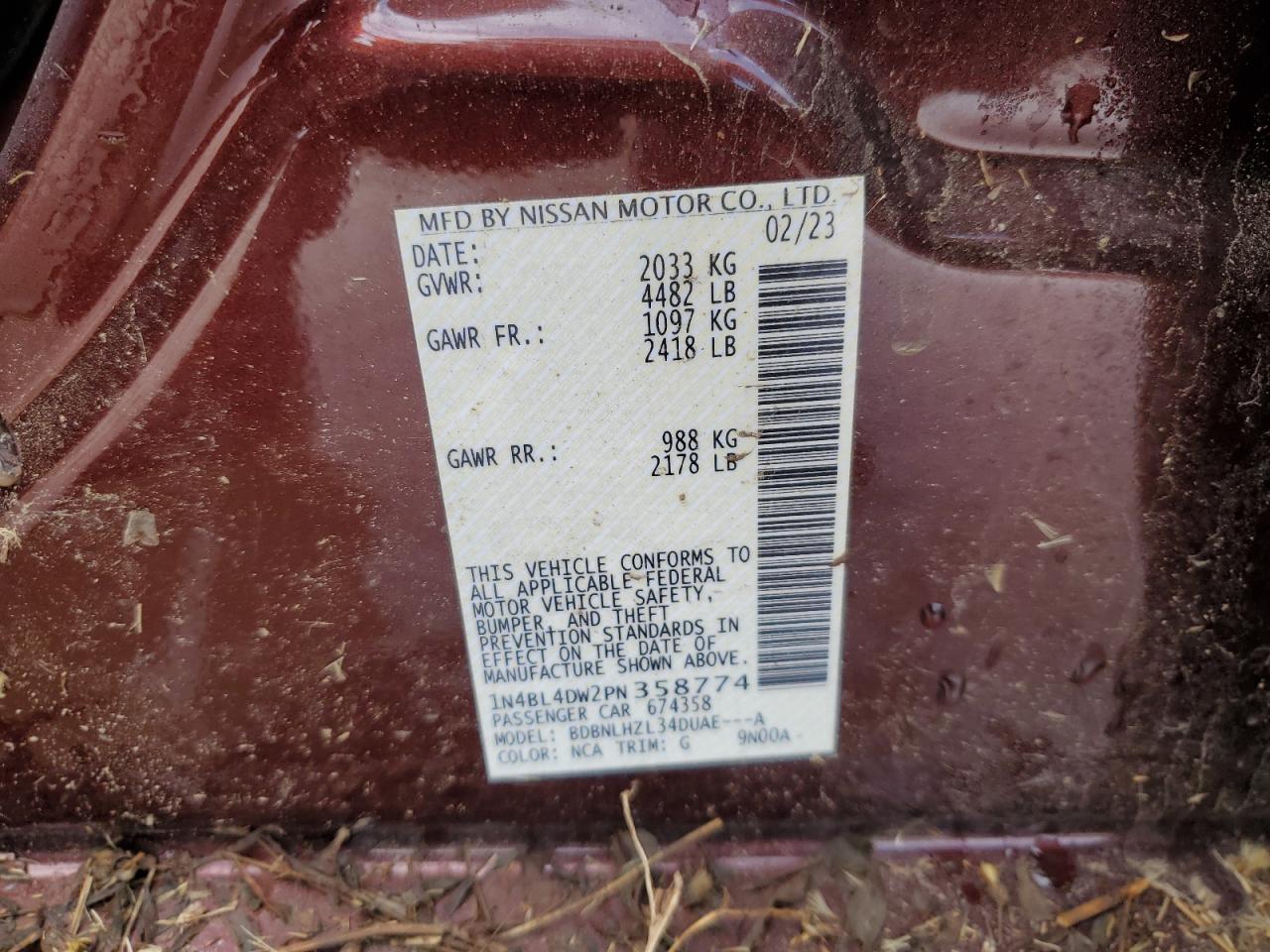 1N4BL4DW2PN358774 2023 Nissan Altima Sv