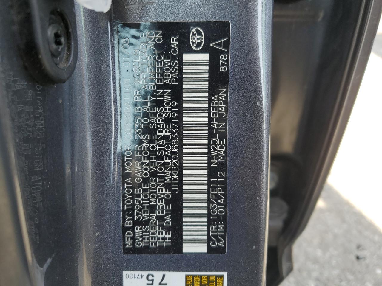 JTDKB20U883371919 2008 Toyota Prius