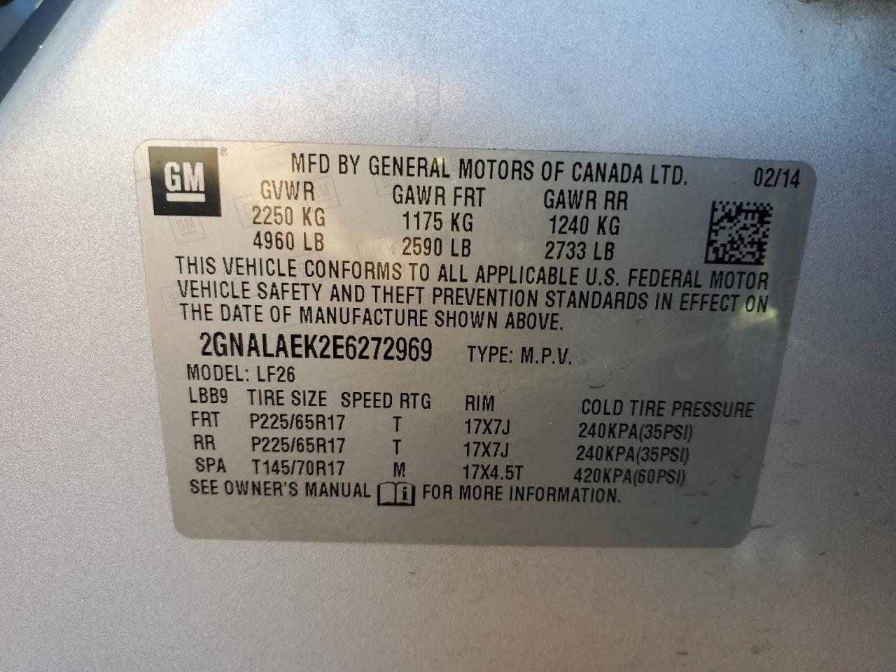 2GNALAEK2E6272969 2014 Chevrolet Equinox Ls