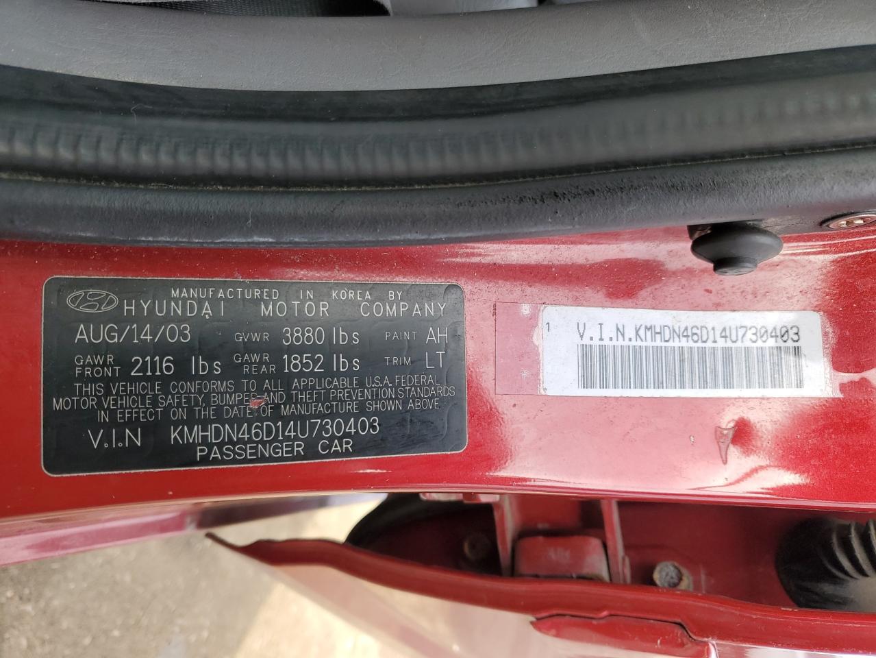 KMHDN46D14U730403 2004 Hyundai Elantra Gls