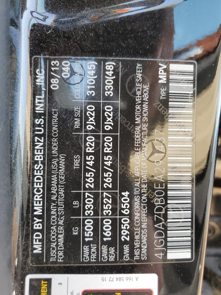 4jgda7db0ea291437 4JGDA7DB0EA291437 2014 Mercedes-Benz Ml 550 4Matic