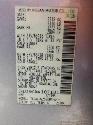 2017 NISSAN MURANO 5N1AZ2MG5HN107181