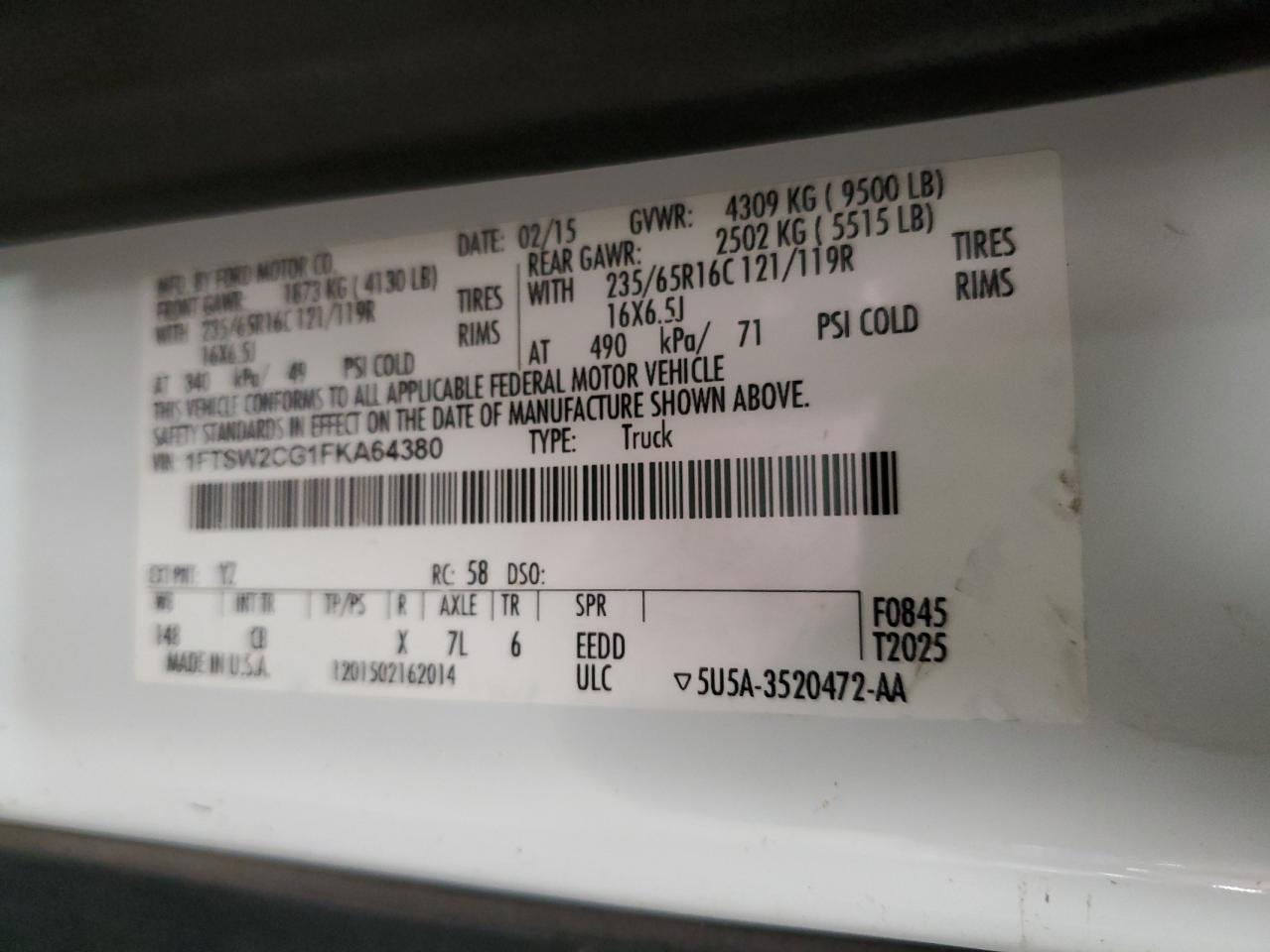 1FTSW2CG1FKA64380 2015 Ford Transit T-350 1FTSW2CG1FKA64380 2015 Ford Transit T-350