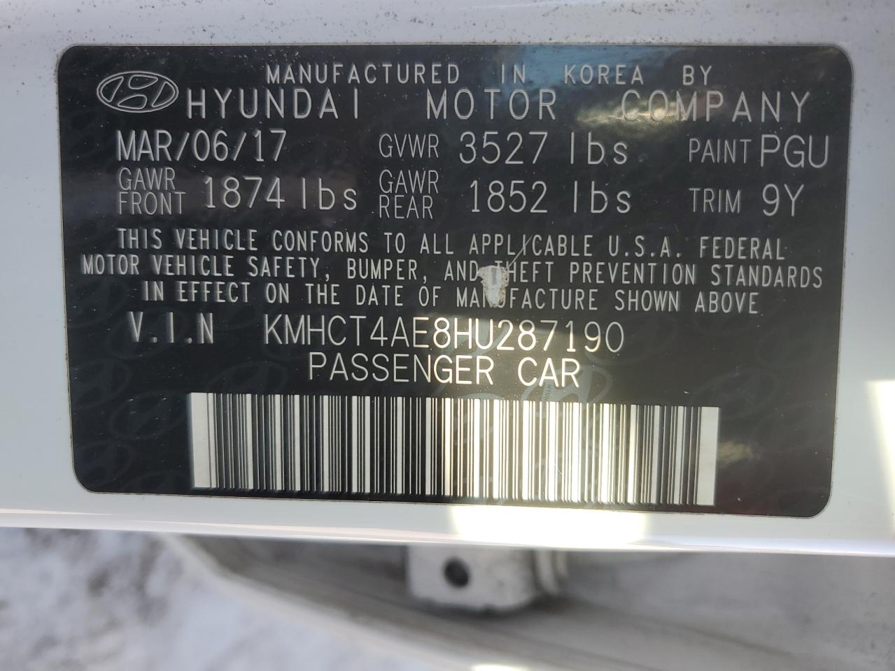 KMHCT4AE8HU287190 2017 Hyundai Accent Se