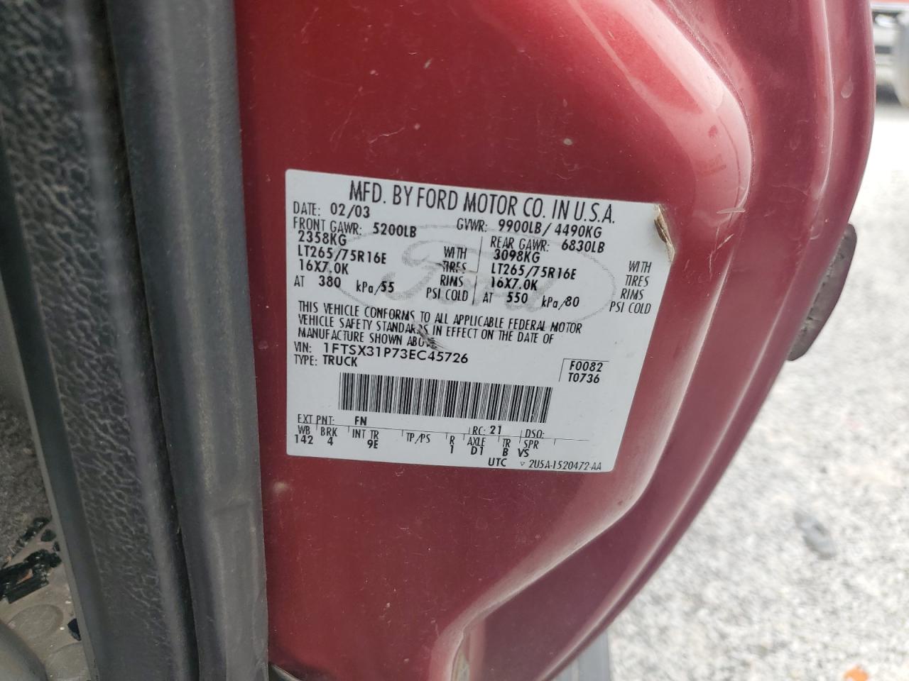 1FTSX31P73EC45726 2003 Ford F350 Srw Super Duty