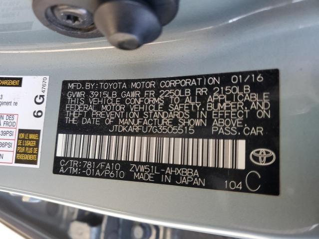 2016 TOYOTA PRIUS JTDKARFU7G3505515