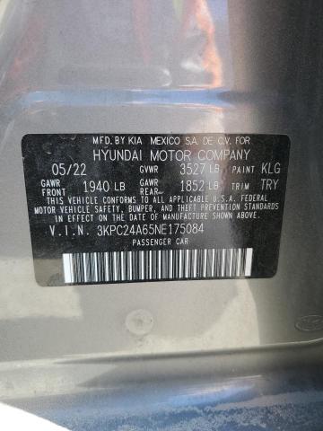 2022 Hyundai Accent Se VIN: 3KPC24A65NE175084 Lot: 45012414