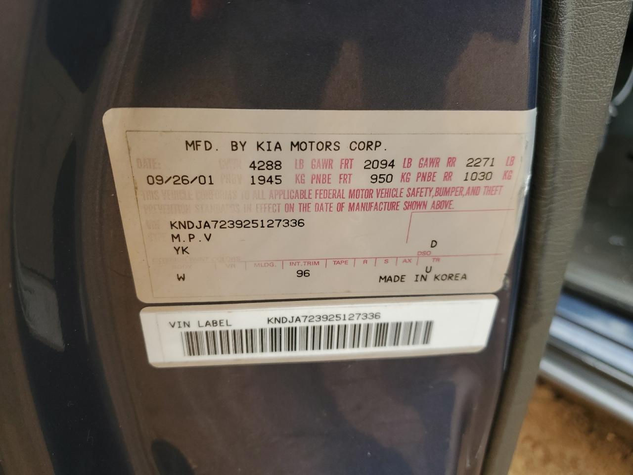 KNDJA723925127336 2002 Kia Sportage