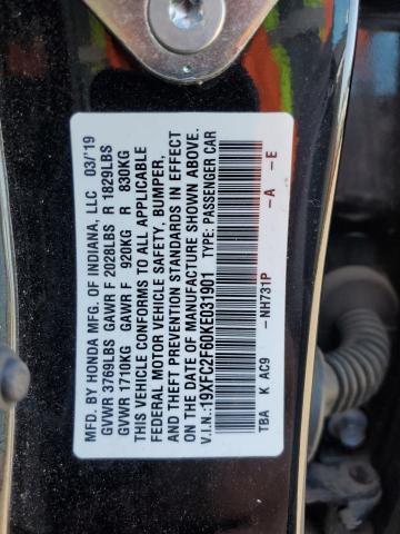 2019 HONDA CIVIC LX 19XFC2F60KE031901