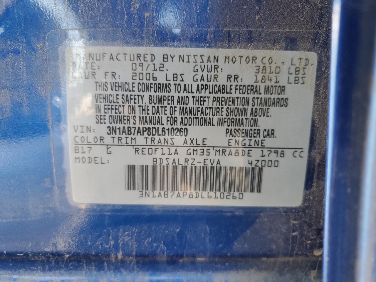 3N1AB7AP8DL610260 2013 Nissan Sentra S