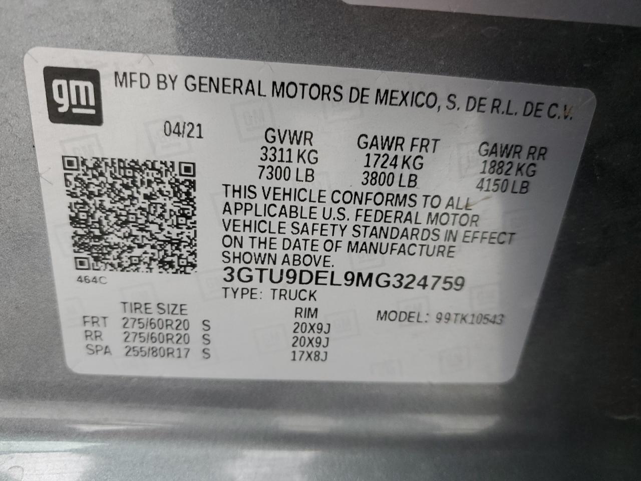 3GTU9DEL9MG324759 2021 GMC Sierra K1500 Slt