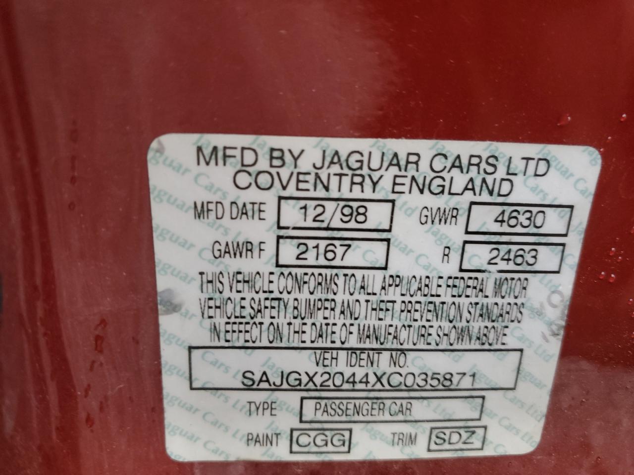 SAJGX2044XC035871 1999 Jaguar Xk8