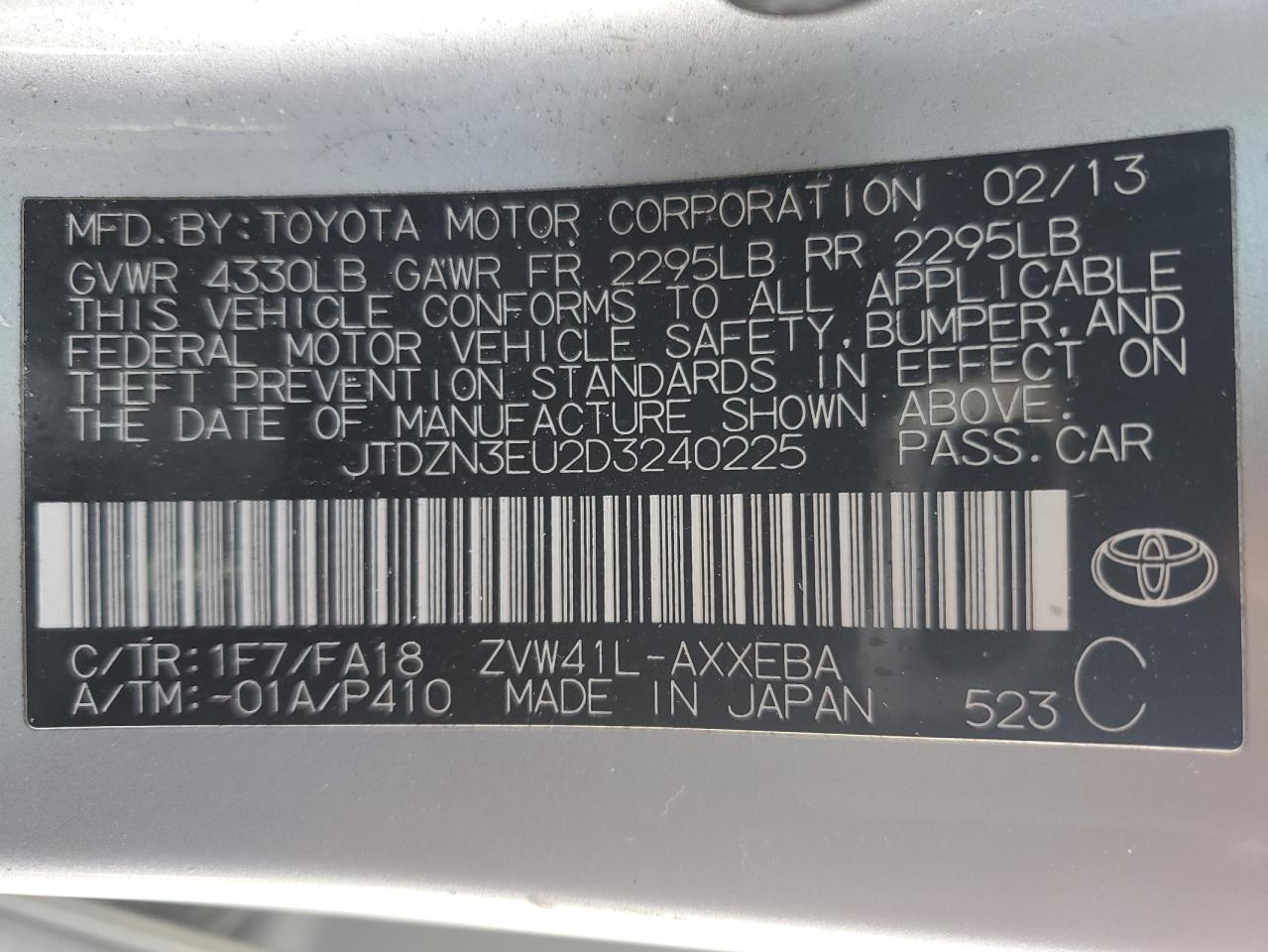 JTDZN3EU2D3240225 2013 Toyota Prius V