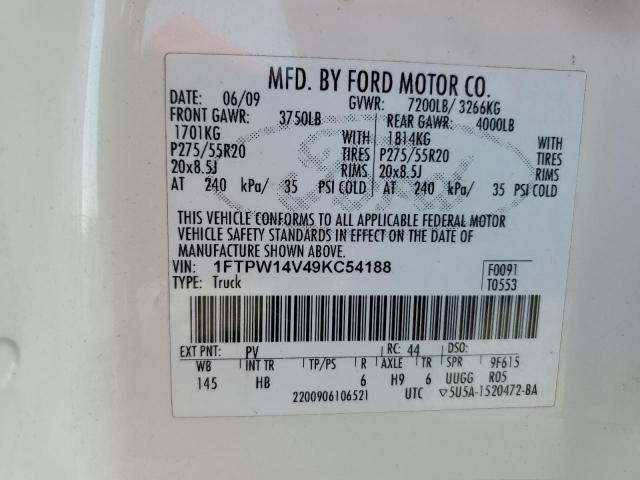 2009 Ford F150 Supercrew VIN: 1FTPW14V49KC54188 Lot: 44611424