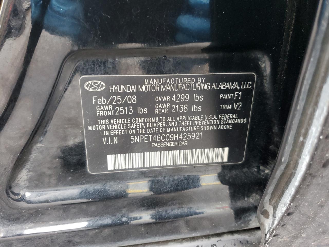 5NPET46C09H425921 2009 Hyundai Sonata Gls