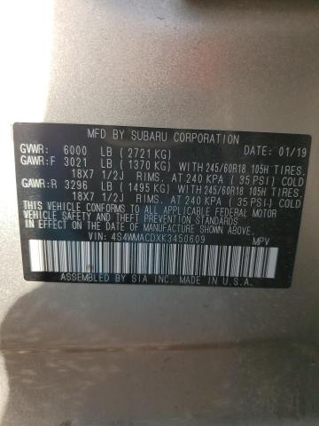2019 SUBARU ASCENT PRE - 4S4WMACDXK3450609