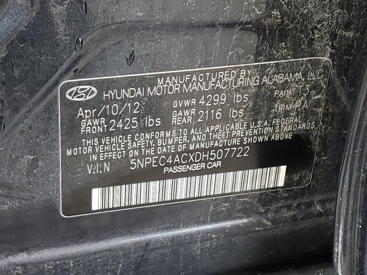 5NPEC4ACXDH507722 2013 Hyundai Sonata Se
