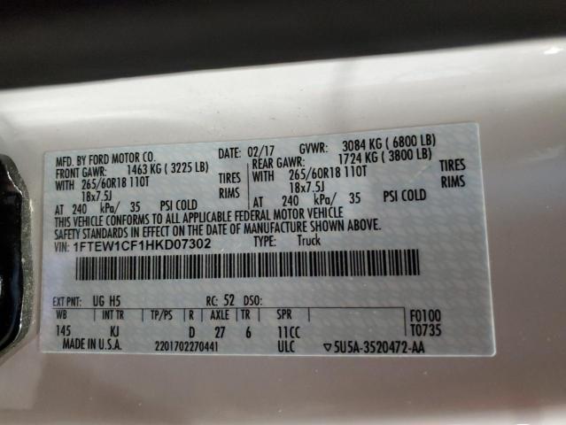 2017 FORD F150 SUPER 1FTEW1CF1HKD07302