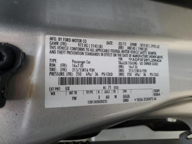 2015 Ford Focus Se VIN: 1FADP3F28FL256424 Lot: 43559234